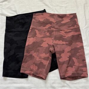 Lululemon 6 LOT of Two Wunder Train Biker Shorts Black & Pink Camo Athletic
